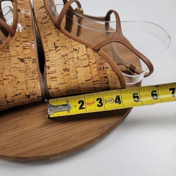 Salvatore Ferragamo Platform Cork Wedges Brown Leather Sandals Size 8.5 B Italy - Picture 10 of 16